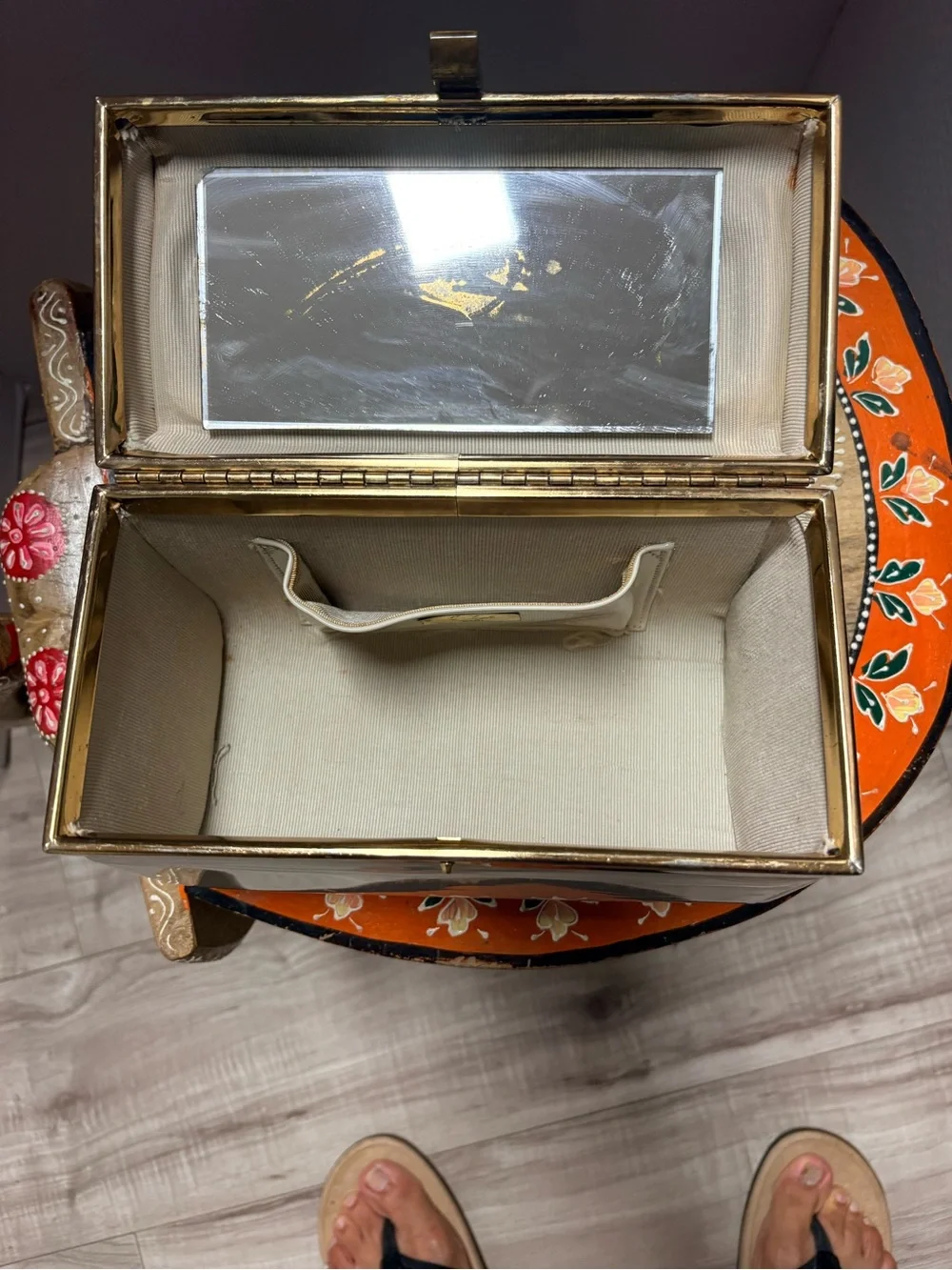 Classic Cream Box Handbag with Gold Trim
